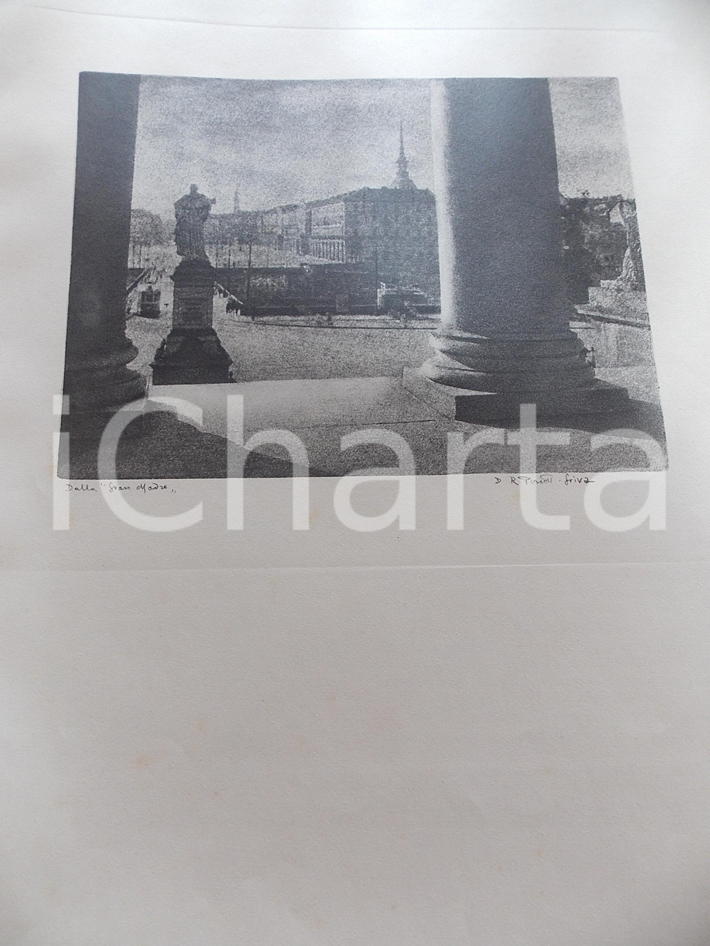 Stampa, bozzetto originale 1950 ca Domenico Riccardo PERETTI GRIVA  TORINO Dalla Gran Madre Stampa 31x42 1