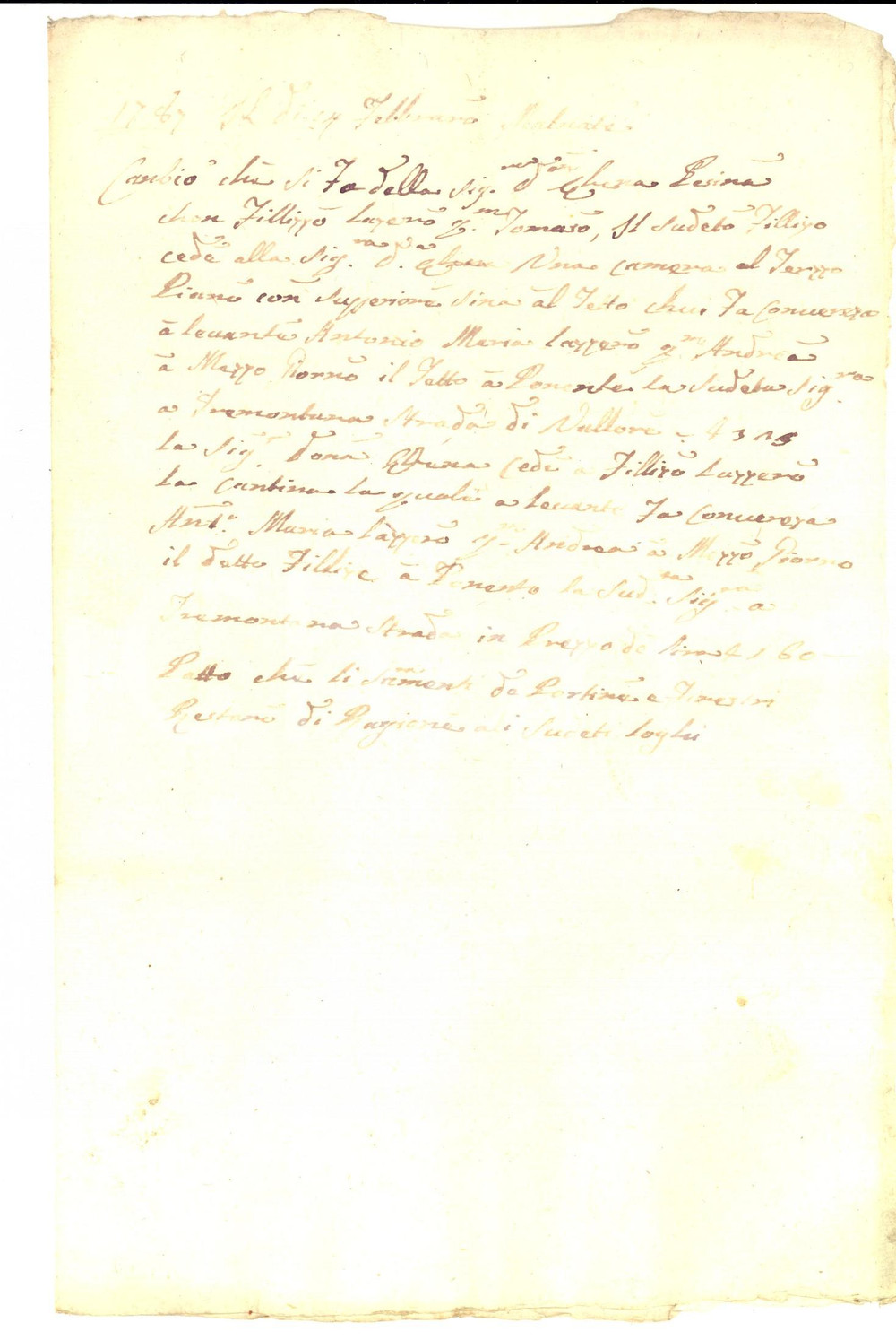 Documento originale, autentico 1787 MALNATE Regesto cambio immobiliare Elena PESSINA  Filippo LAZZARO 1