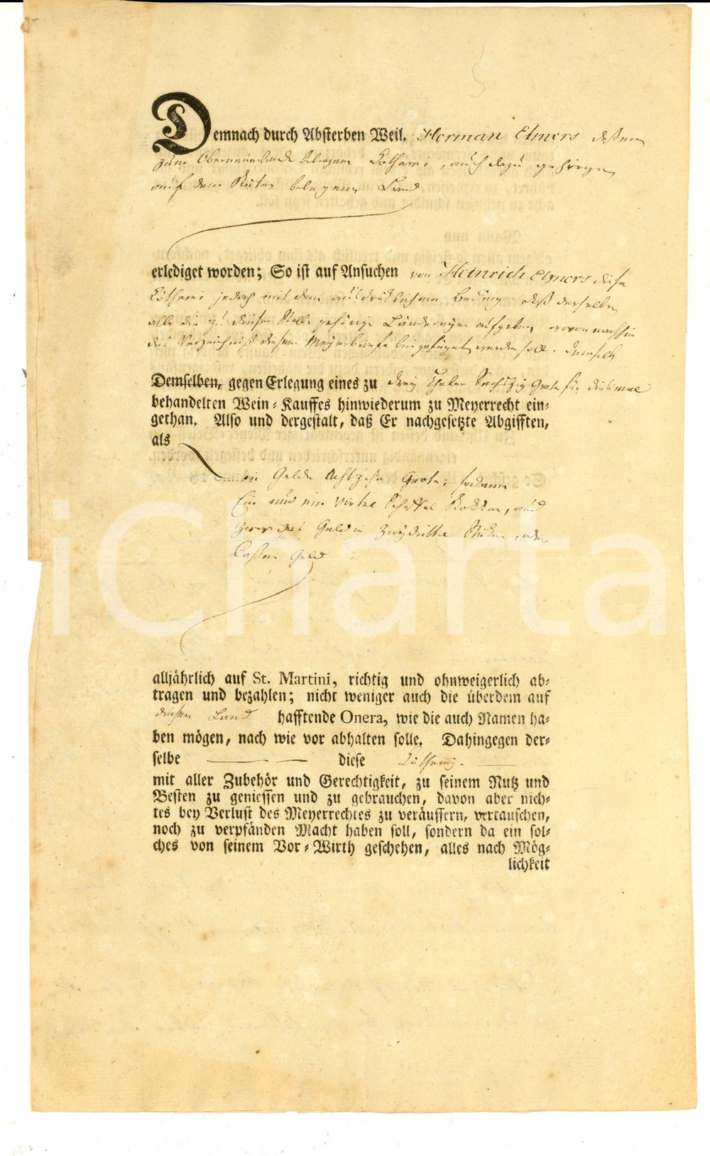 Documento originale, autentico 1794 BREMA D Contratto manoscritto pro Heinrich ELMERS 20x33 cm 4 pp. 1
