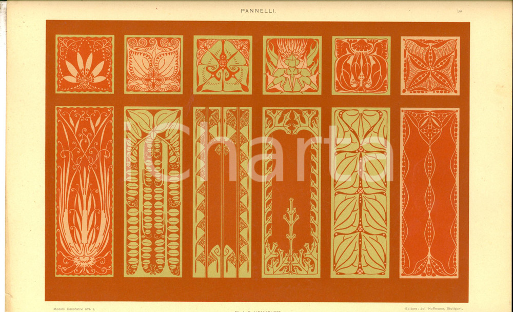Stampa, bozzetto originale 1910 ca J. B. HEUKELOM Pannelli Tavola 35x25 cm da MODELLI DECORATIVI 1