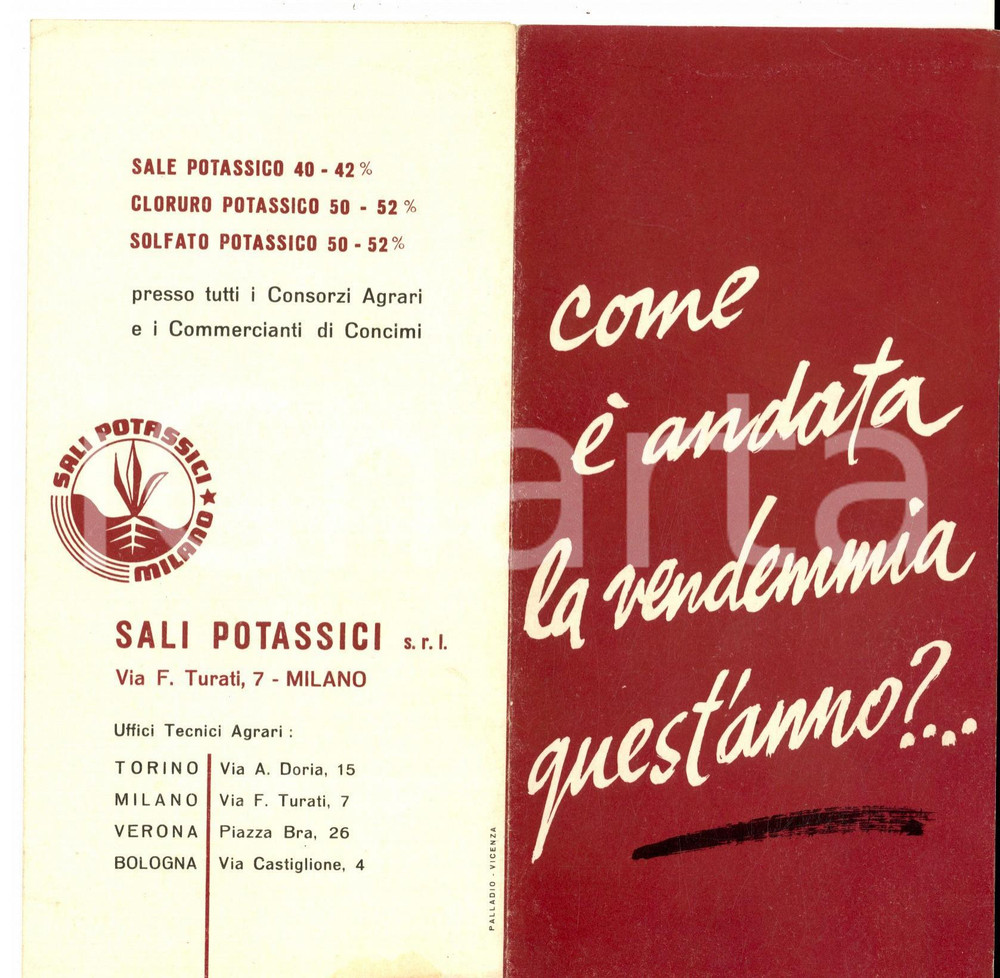 Materiale pubblicitario d’epoca 1959 MILANO Concimi SALI POTASSICI srl   Pieghevole pubblicitario 1