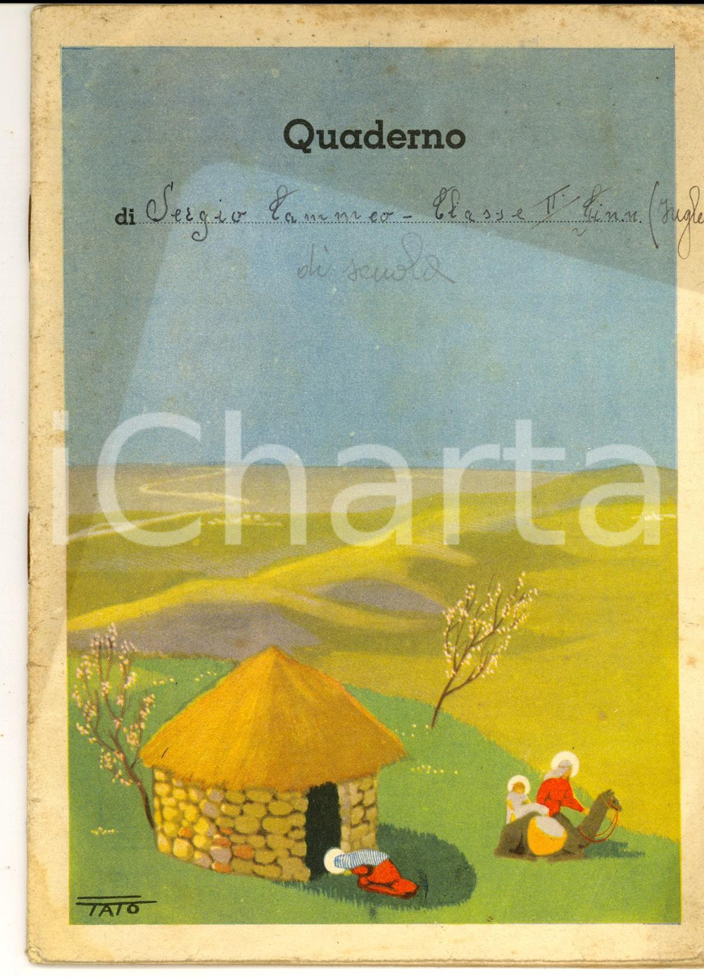 Oggetto da collezione cartaceo 1940 Quaderno Sergio CAMMEO  Inglese Copertina ill. TATO Sacra Famiglia 1