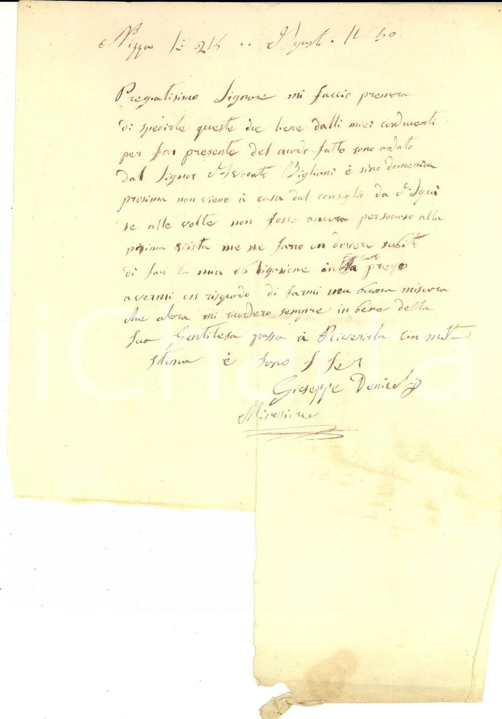 Manoscritto, lettera originale 1850 NIZZA Lettera Giuseppe DE NICOLIS all avv. CARANTI per spedizione merce 1