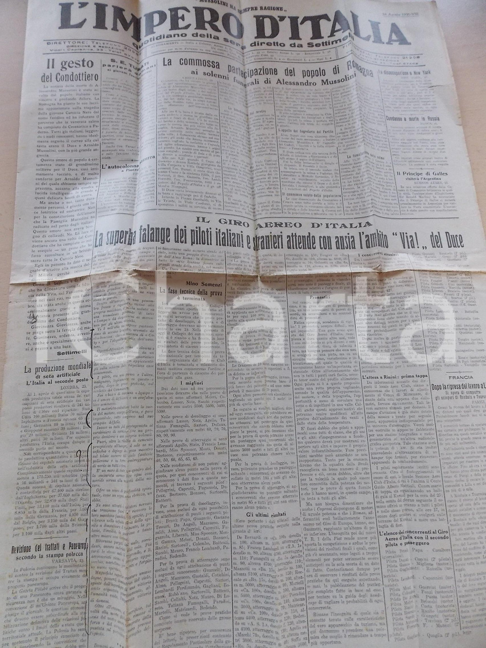 Giornale, rivista storica 1930 L IMPERO D ITALIA Giro aereo d Italia  Funerali di Alessandro MUSSOLINI 1