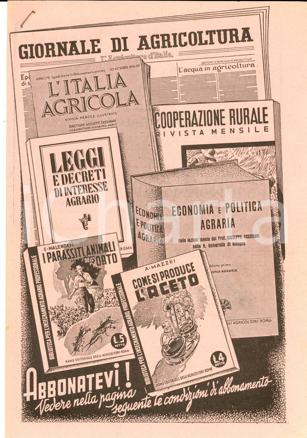 Materiale pubblicitario d’epoca 1940 ca RAMO EDITORIALE DEGLI AGRICOLTORI Pieghevole pubblicitario ILLUSTRATO 1