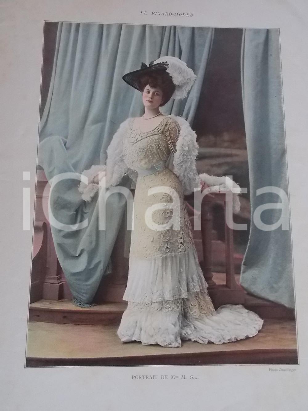 Stampa, bozzetto originale 1890 ca LE FIGARO  MODES Portrait de Mme M. S.... Tavola 27x35 cm 1