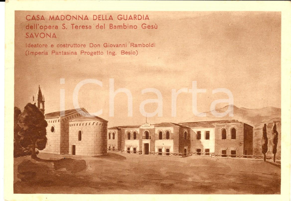 Cartolina originale da collezione 1940 ca PANTASINA IM Casa MADONNA DELLA GUARDIA Cartolina ILLUSTRATA FG NV 1
