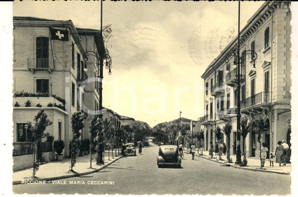 Cartolina originale da collezione 1951 RICCIONE RN Viale Maria CECCARINI Cartolina ANIMATA auto FG VG 1