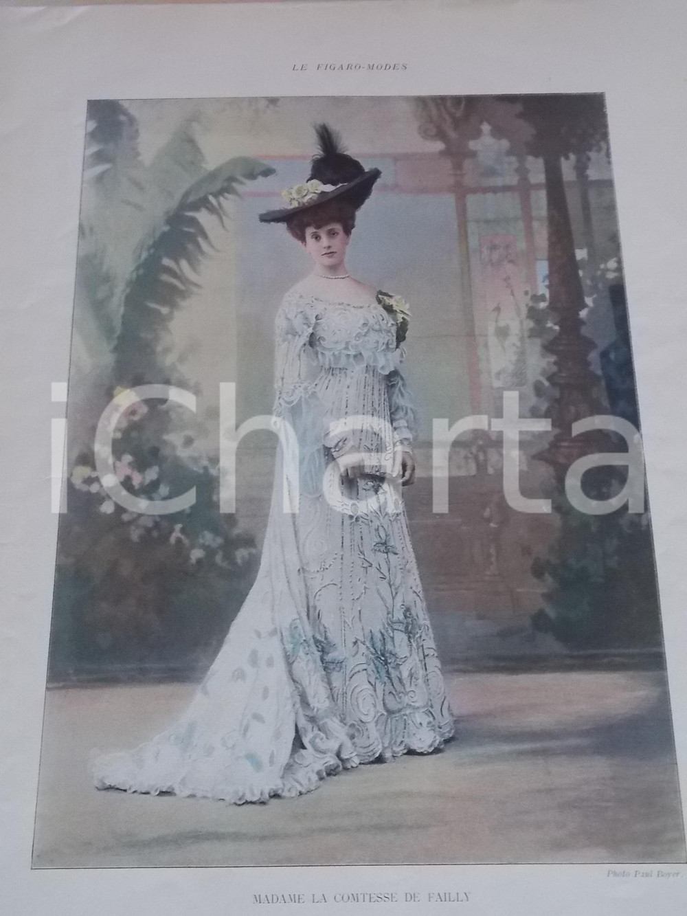 Stampa, bozzetto originale 1890 ca LE FIGARO  MODES Portrait de Mme la comtesse de FAILLY Tavola 27x35 cm 1