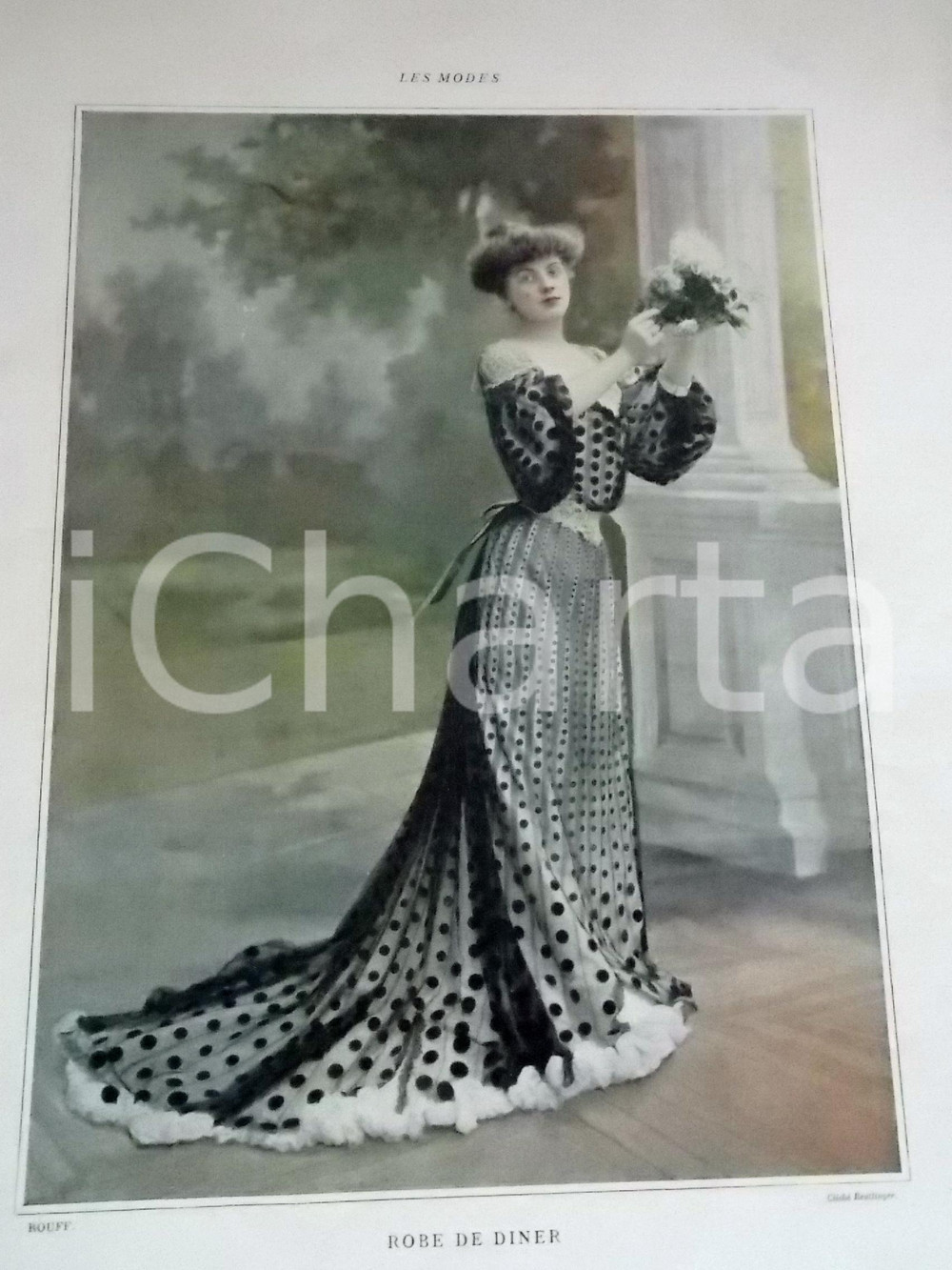 Stampa, bozzetto originale 1890 ca LE FIGARO  MODES Robe de diner Tavola 27x35 cm 1