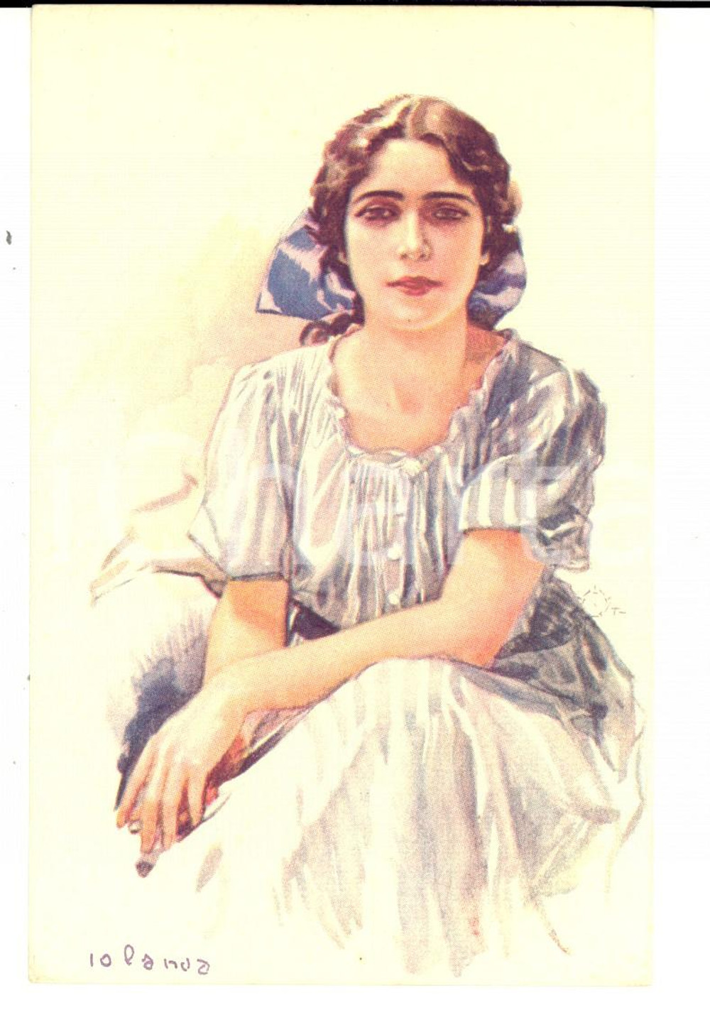 Cartolina originale da collezione 1920 ca Giovane donna in abito azzurrino Cartolina ILLUSTRATA VINTAGE FP NV 1