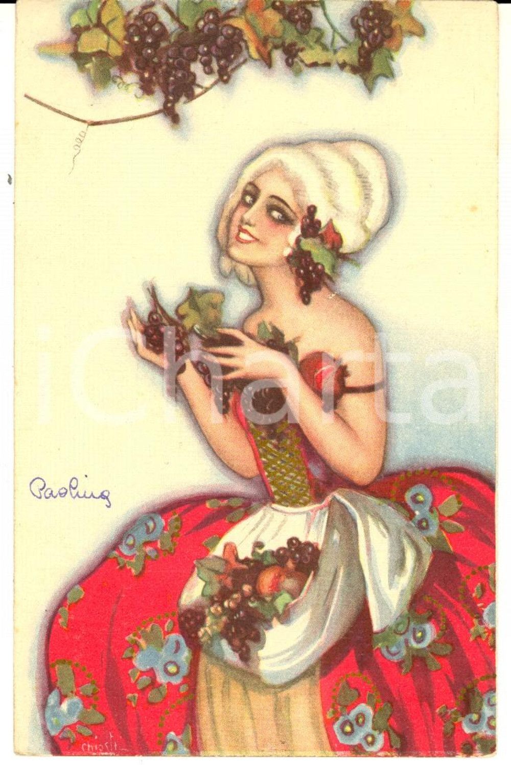 Cartolina originale da collezione 1920 ca Giovane donna in costume autunnale Cartolina ILLUSTRATA VINTAGE FP NV 1
