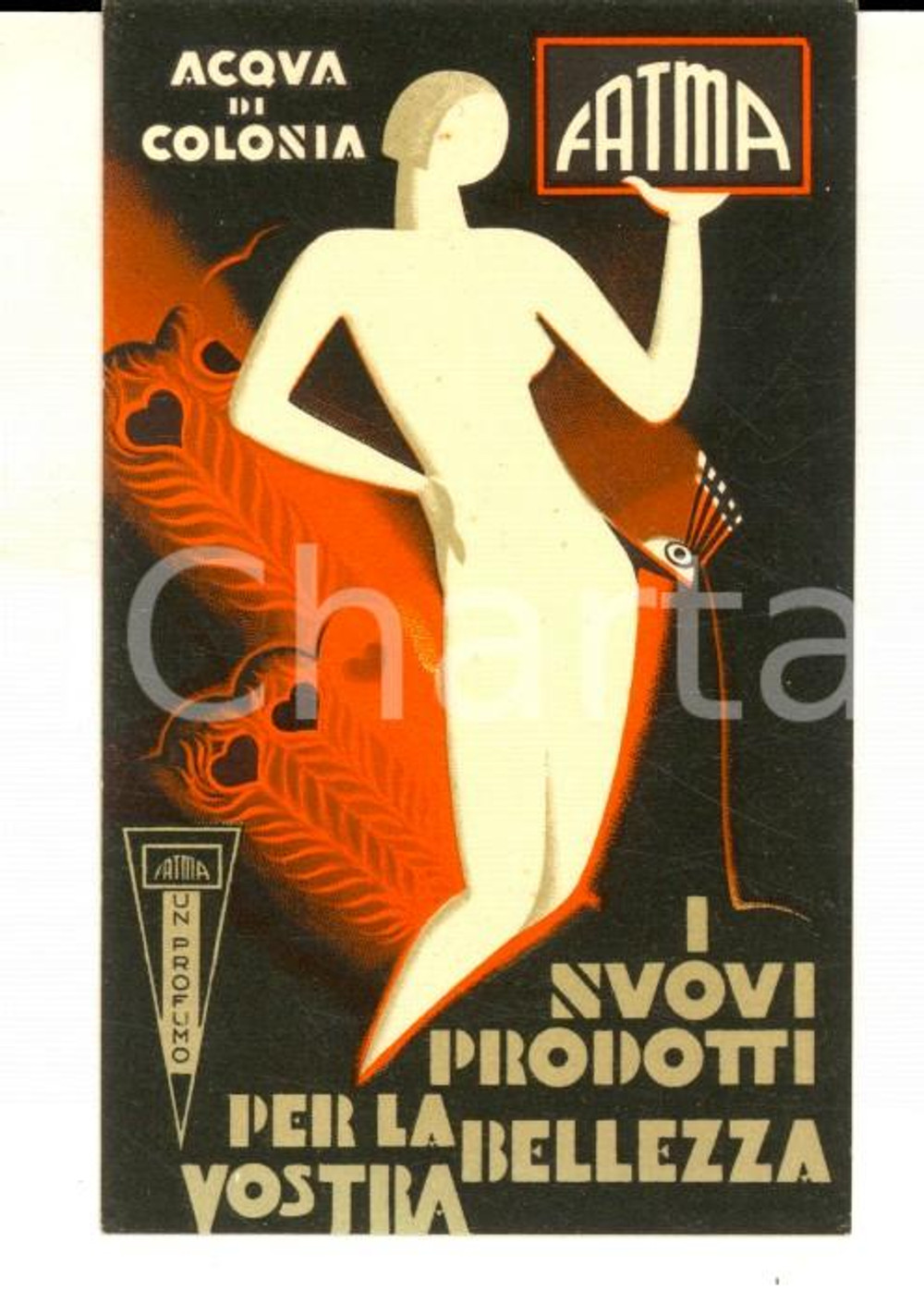 Oggetto da collezione cartaceo 1930 ca FATMA Acqua di colonia Cartoncino pubblicitario VINTAGE 6x8 cm 1