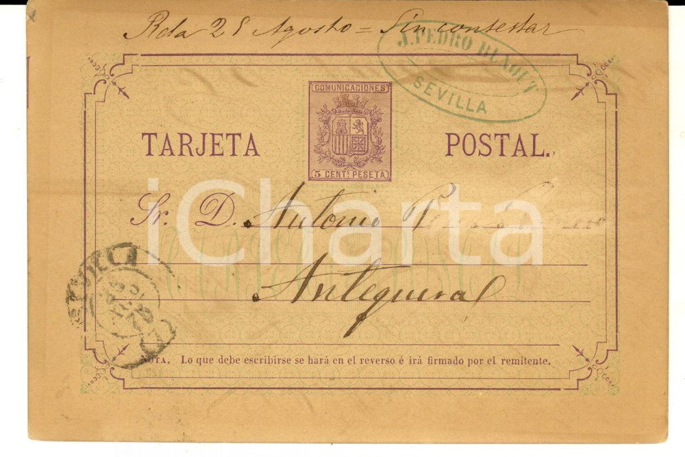 Cartolina originale da collezione 1875 SEVILLA ES Tarjeta postal J. Pedro BUNOUT  Cuentas saldadas 1