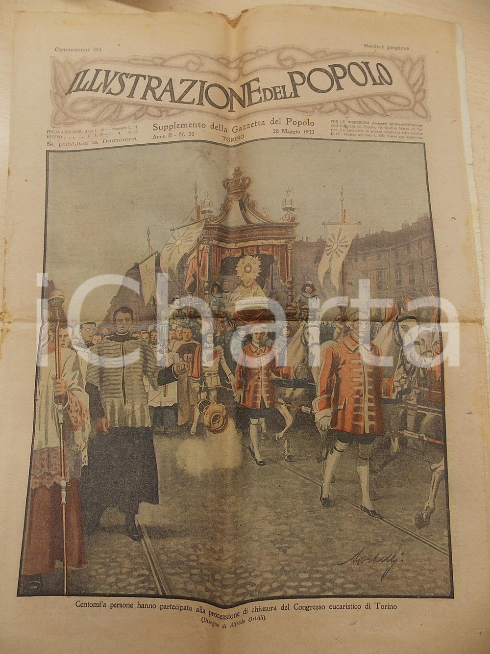 Giornale, rivista storica 1922 ILLUSTRAZIONE DEL POPOLO Congresso Eucaristico Torino Rivista anno II 22 1