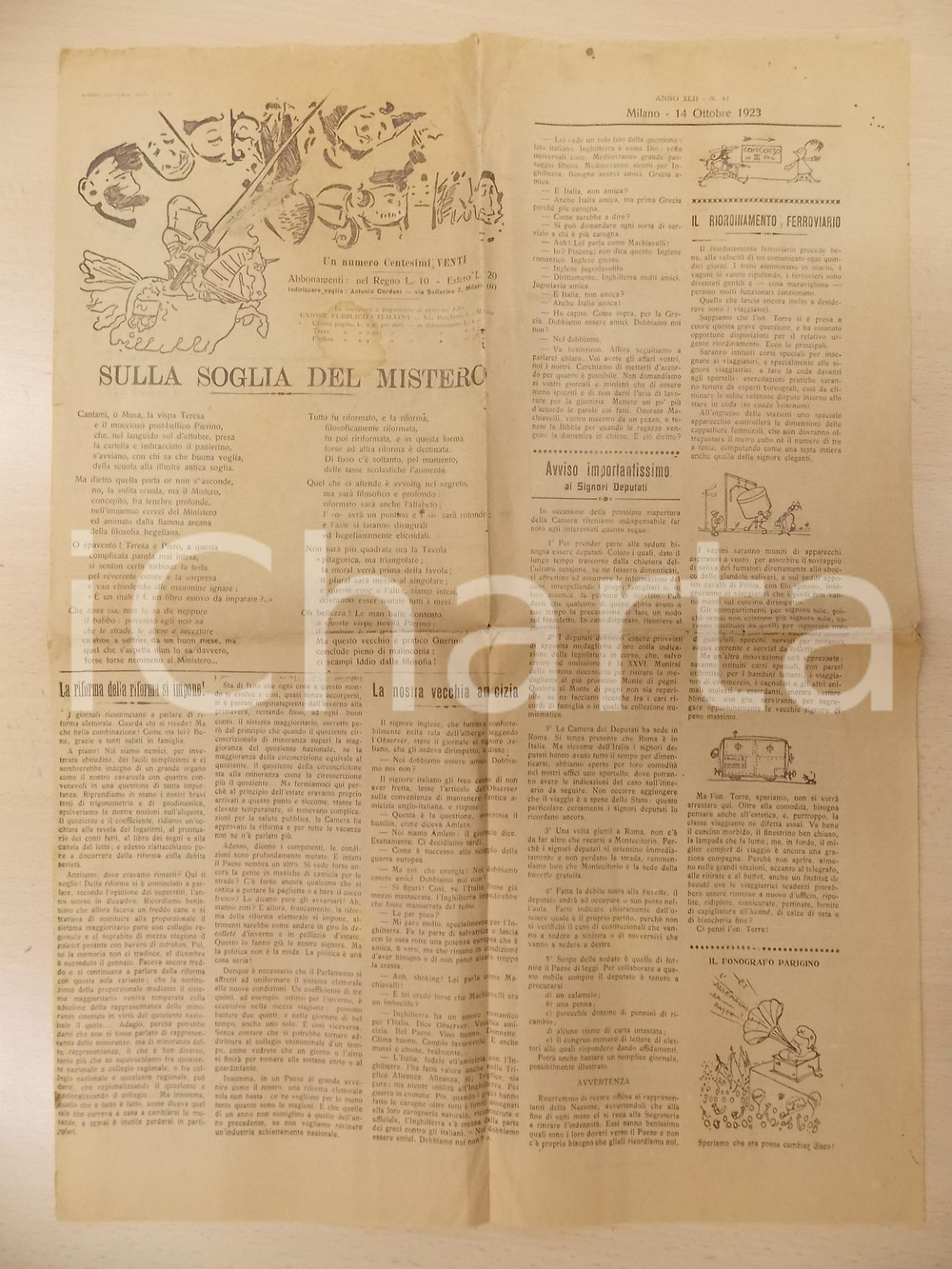 Giornale, rivista storica 1923 GUERRINO MESCHINO Riordinamento ferroviario Rivista anno XLII nÂ° 41 1