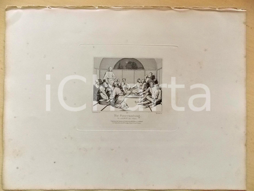 Stampa, bozzetto originale 1880 ca ARTE SACRA Die Fusswaschung Stampa inc. MASSAU 37x28 cm 1