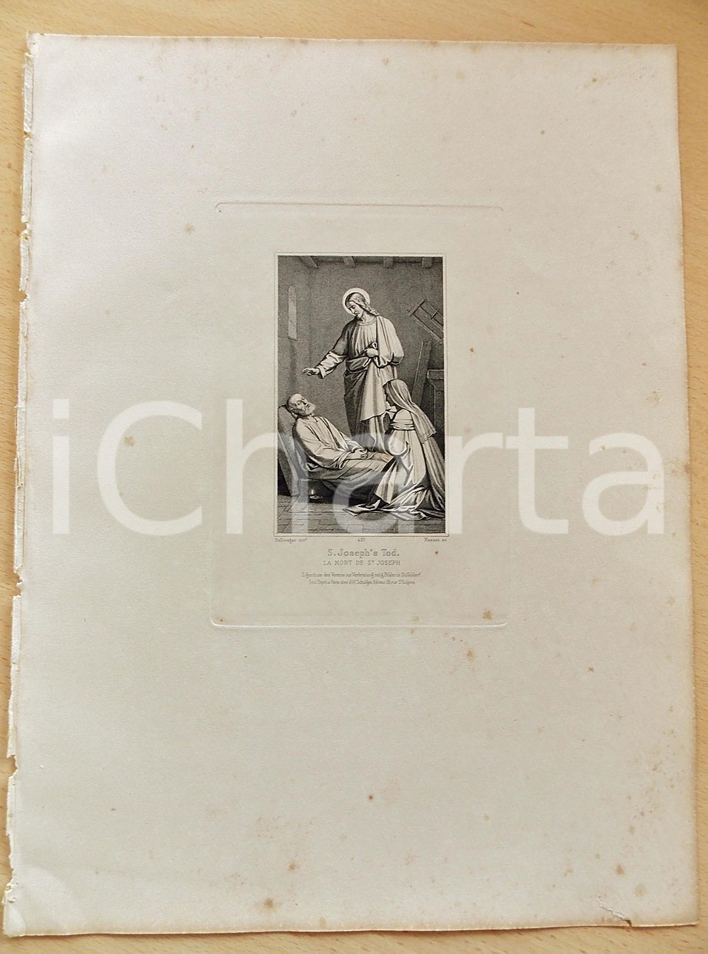 Stampa, bozzetto originale 1880 ca ARTE SACRA S. Joseph s Tod Stampa inc. MASSAU 28x37 cm 1