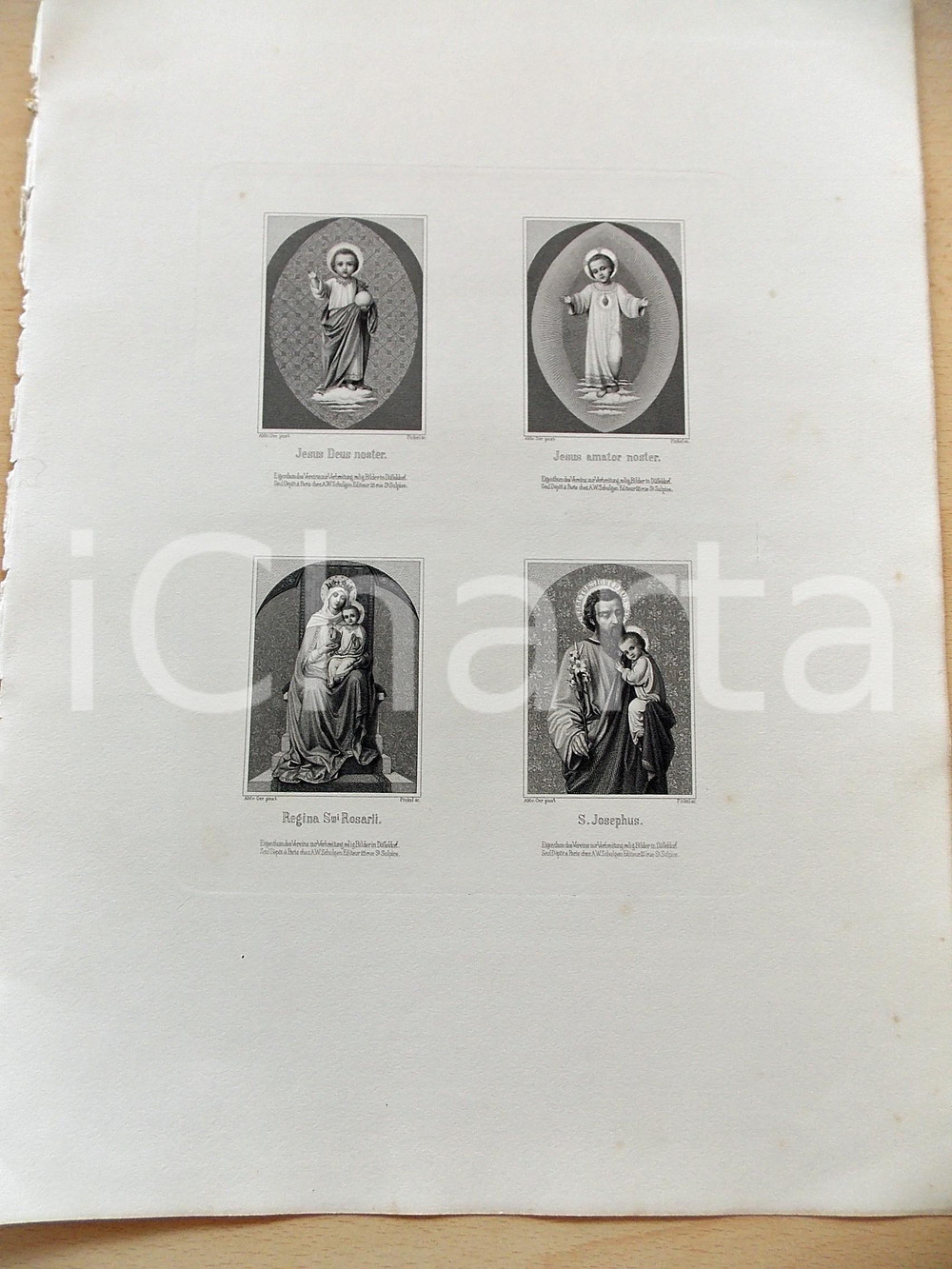 Stampa, bozzetto originale 1880 ca ARTE SACRA Jesus  Regina Rosarii  S. Josephus Stampa PICKEL 28x37 1