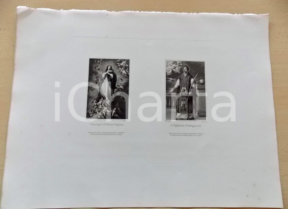 1880 ca ARTE SACRA Assumptio B. Mariae - S. Alphonsus *Stampa inc. PICKEL 28x37
