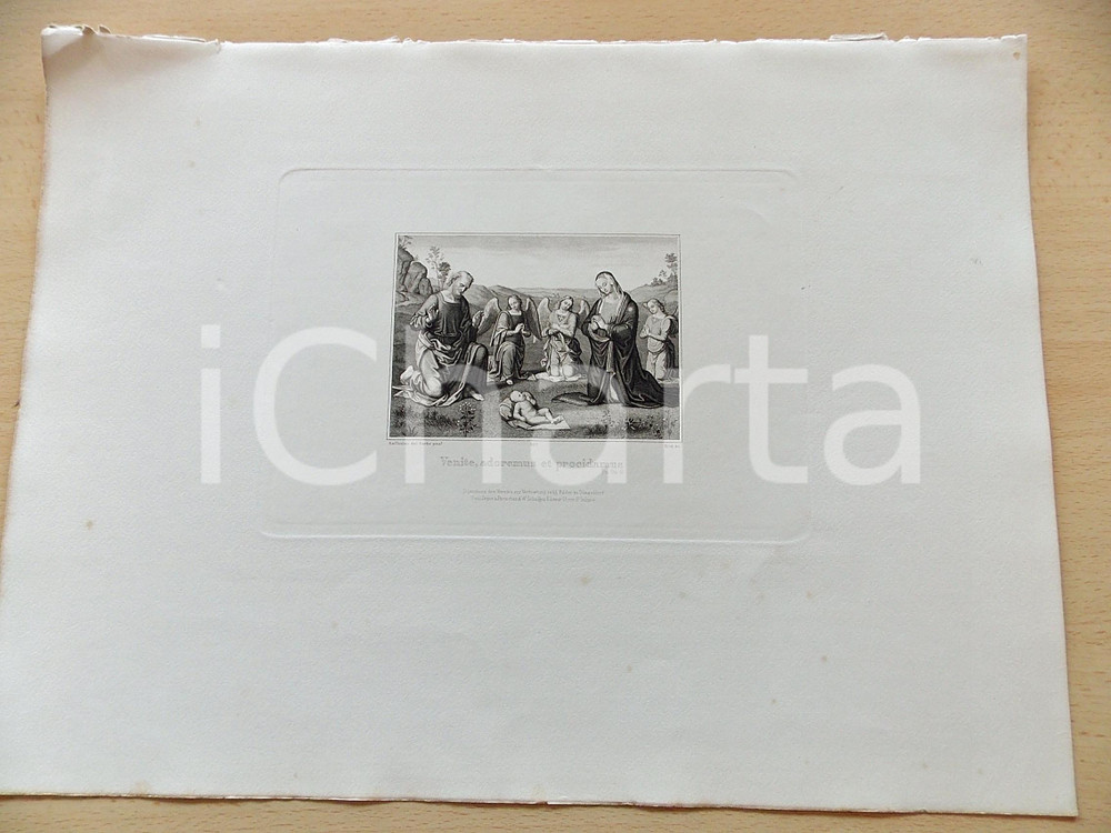 Stampa, bozzetto originale 1880 ca ARTE SACRA Venite, adoremus et procidamus Stampa inc. EITEL 28x37 cm 1
