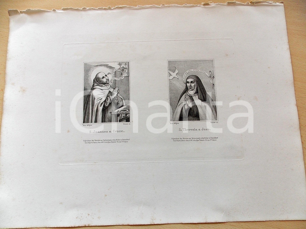 Stampa, bozzetto originale 1880 ca ARTE SACRA S. Joannes a Cruce  S. Theresia a Jesu  Stampa inc. NUSSER 1