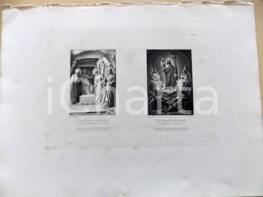 Stampa, bozzetto originale 1880 ca ARTE SACRA Die Auferstehung Christi Stampa inc. BAUER 37x28 cm 1