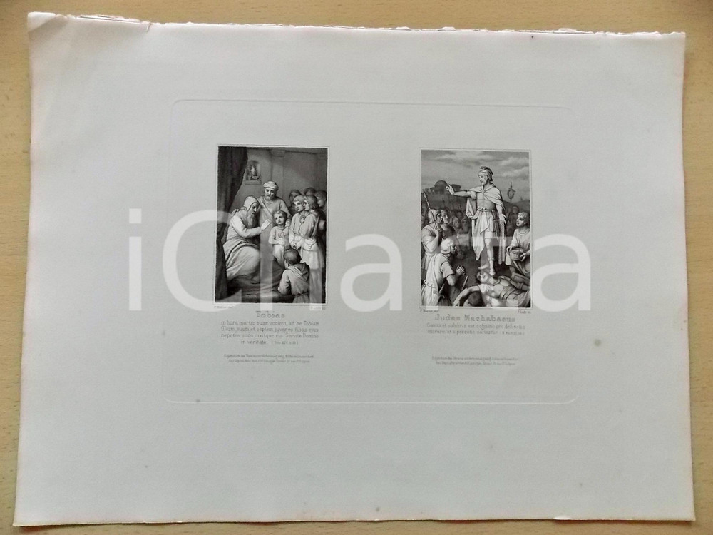 Stampa, bozzetto originale 1880 ca ARTE SACRA Tobias  Judas Machabaeus Stampa inc. F. LUDY 37x28 cm 1