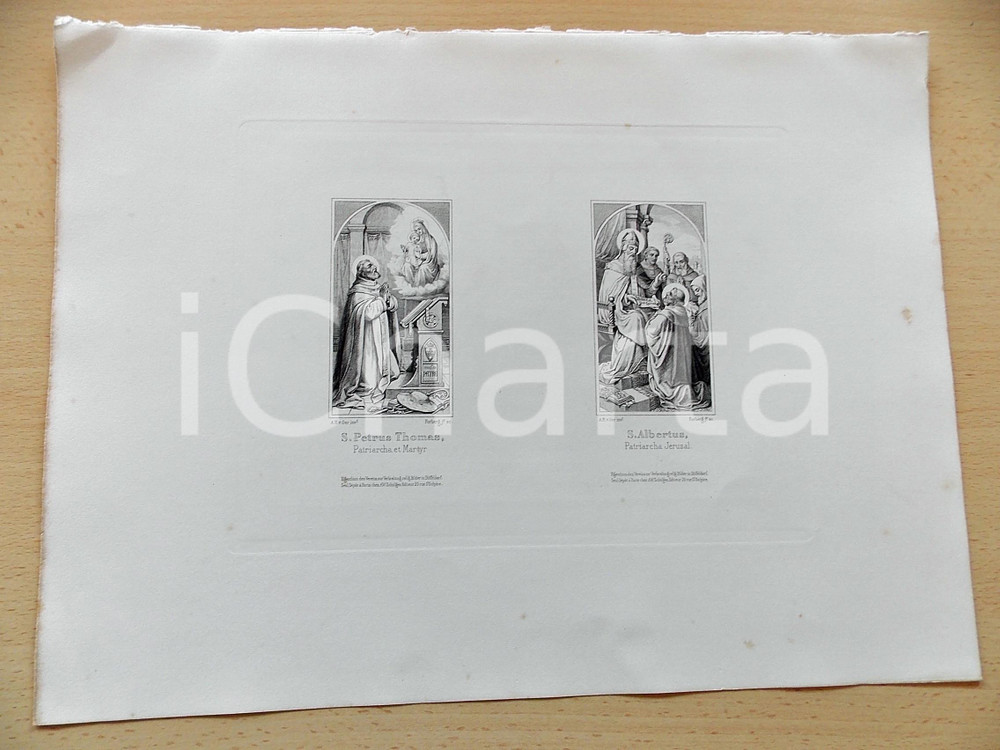 Stampa, bozzetto originale 1880 ca ARTE SACRA S. Petrus Thomas  S. Albertus Stampa inc. EITEL 28x37 cm 1
