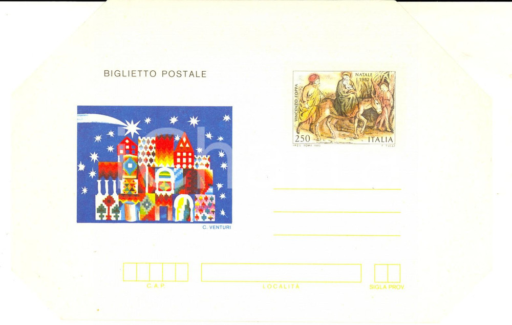 Materiale pubblicitario d’epoca 1982 STORIA POSTALE Biglietto postale Natale  C. VENTURI Non compilato 1