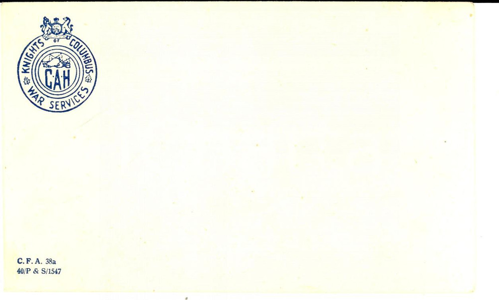 Materiale pubblicitario d’epoca 1940 ca KNIGHTS OF COLUMBUS  War services Busta intestata vuota 1