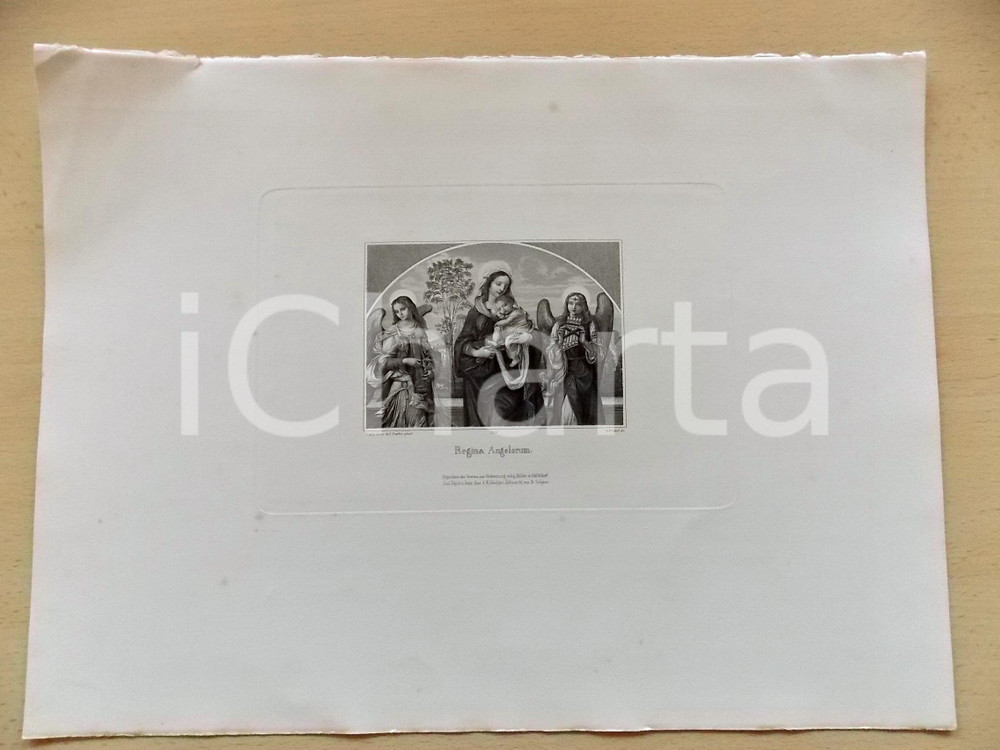 Stampa, bozzetto originale 1880 ca ARTE SACRA Regina Angelorum Stampa inc. PICKEL 37x28 cm 1