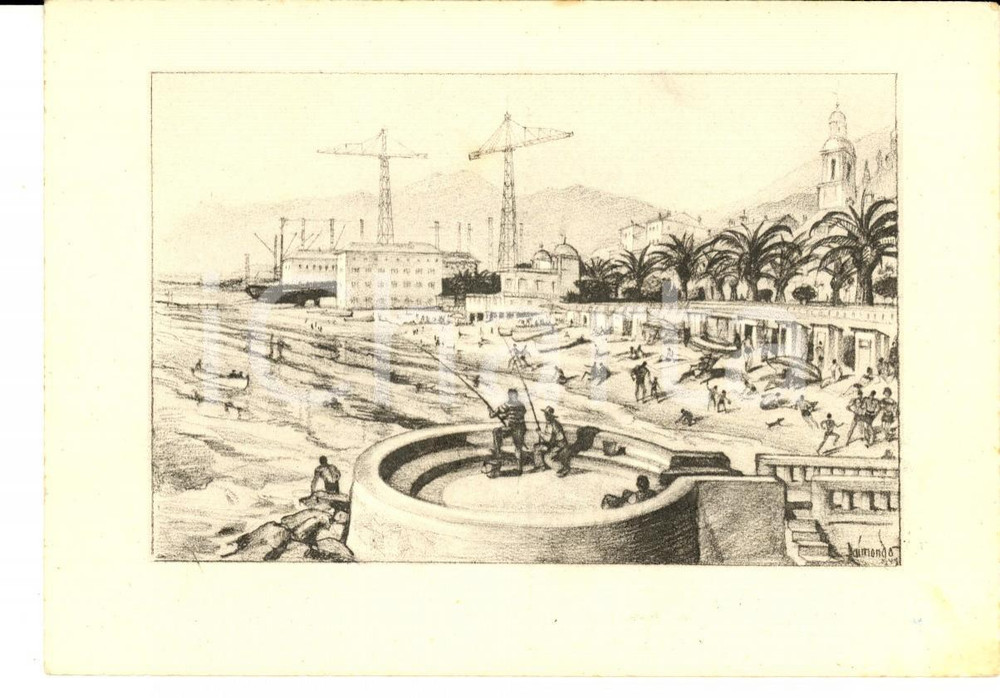Cartolina originale da collezione 1940 ca PIETRA LIGURE SV Panorama dal molo Cartolina ill. RAIMONDO FG NV 1
