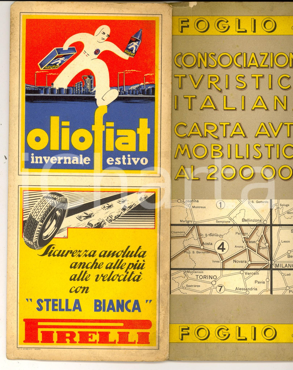 Mappa, planimetria storica 1940 ca CONSOCIAZIONE TURISTICA ITALIANA Carta automobilistica Foglio AOSTACOMO 1