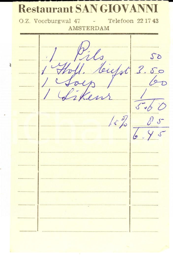 Documento originale, autentico 1950 ca AMSTERDAM Restaurant SAN GIOVANNI Ricevuta VINTAGE 1