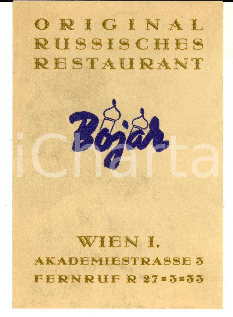 Materiale pubblicitario d’epoca 1950 ca WIEN Original Russisches Restaurant BOJAR Cartoncino pubblicitario 9x13 1