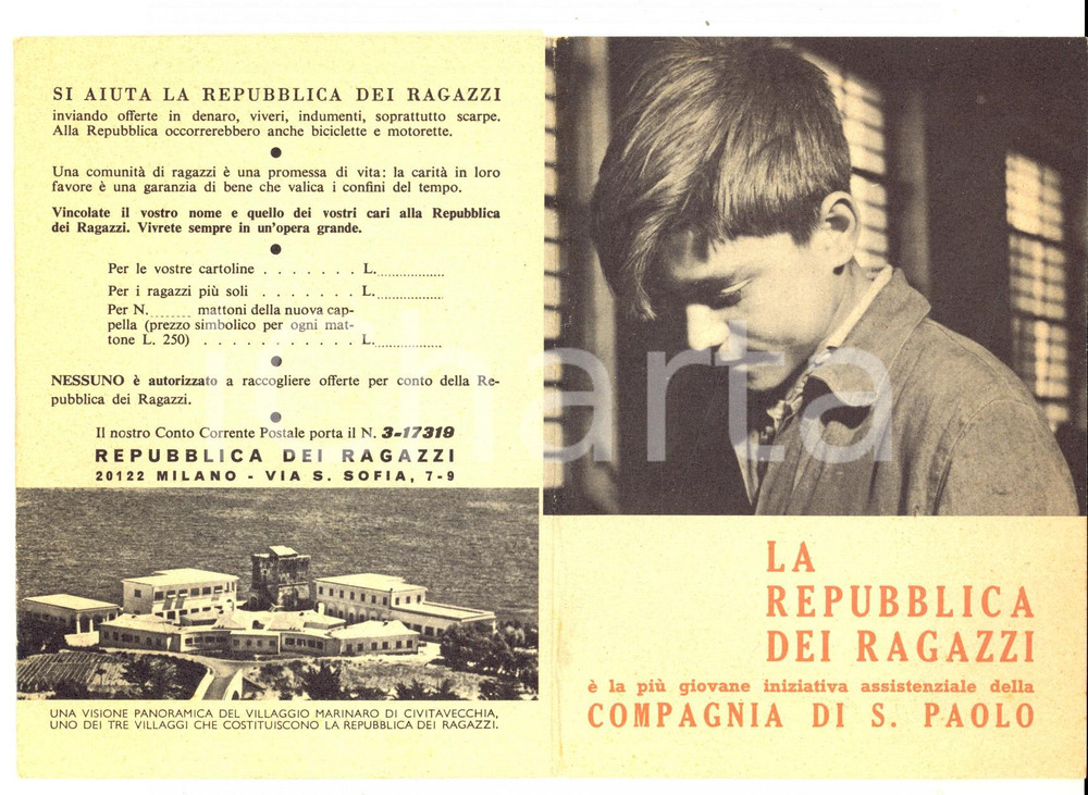 Materiale pubblicitario d’epoca 1950 ca COMPAGNIA DI SAN PAOLO Opuscolo LA REPUBBLICA DEI RAGAZZI Pubblicitario 1