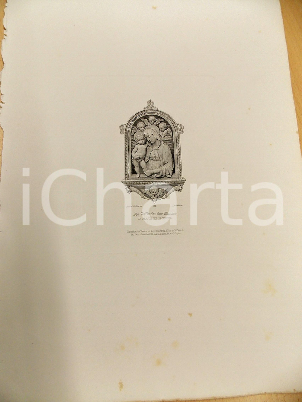 Stampa, bozzetto originale 1880 ca ARTE SACRA Rifugio dei peccatori Stampa PLATZBECKER 28x37 1
