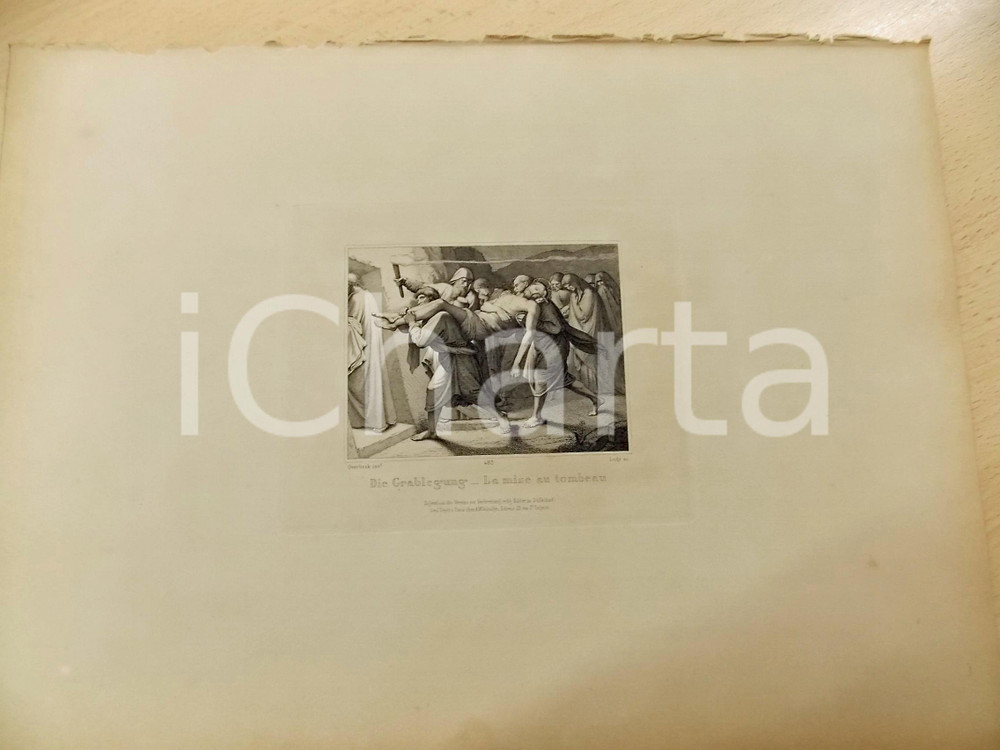 Stampa, bozzetto originale 1880 ca ARTE SACRA Die Grablegung  Deposizione Stampa inc. F. LUDY 37x28 cm 1