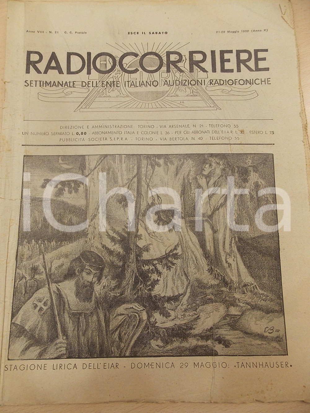 Giornale, rivista storica 1932 RADIOCORRIERE Il TANNHAUSER  Trasloco BBC a PORTLAND Place Rivista 1