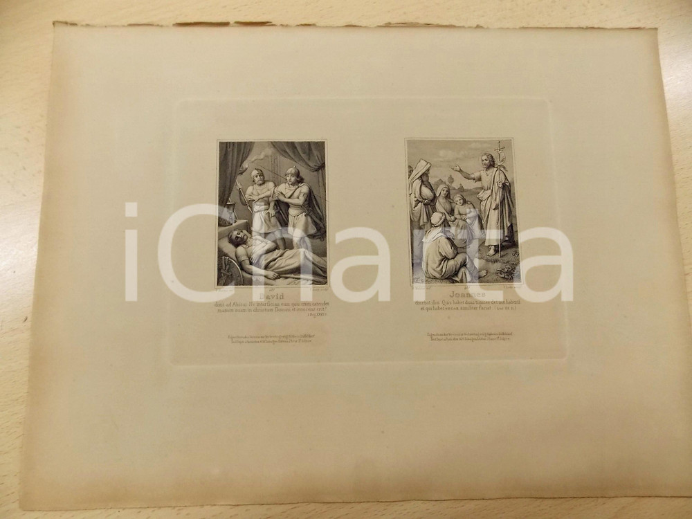 Stampa, bozzetto originale 1880 ca ARTE SACRA Davide e Giovanni il Battista Stampa inc. F. LUDY 37x28 cm 1