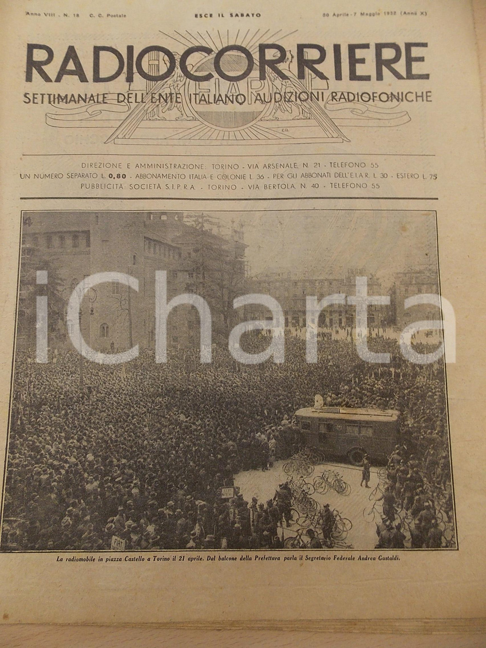 Giornale, rivista storica 1932 RADIOCORRIERE Inaugurazione stazione EIAR a Firenze Rivista anno VIII n°18 1