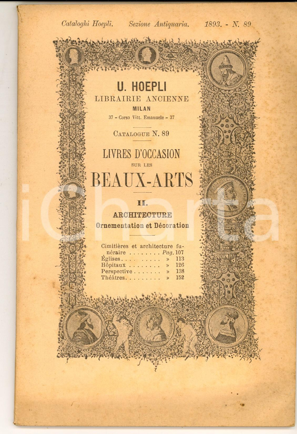 Libro, pubblicazione d epoca 1893 MILANO Catalogo Libreria Antiquaria HOEPLI  Libri ARCHITETTURA n° 89 1