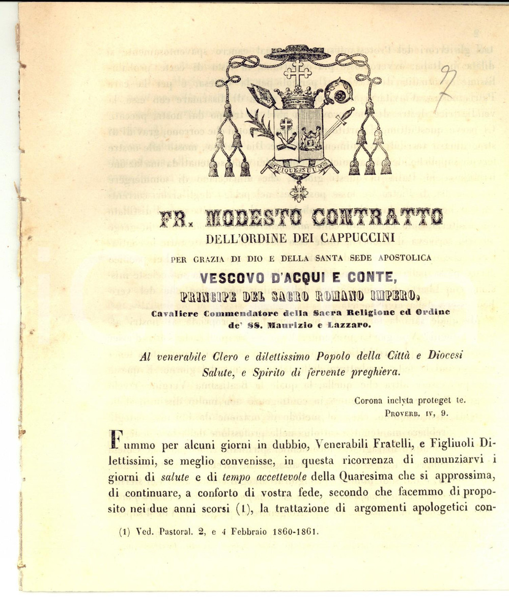 Documento originale, autentico 1862 ACQUI TERME Mons. Modesto CONTRATTO  Devozione al Rosario contro l Islam 1