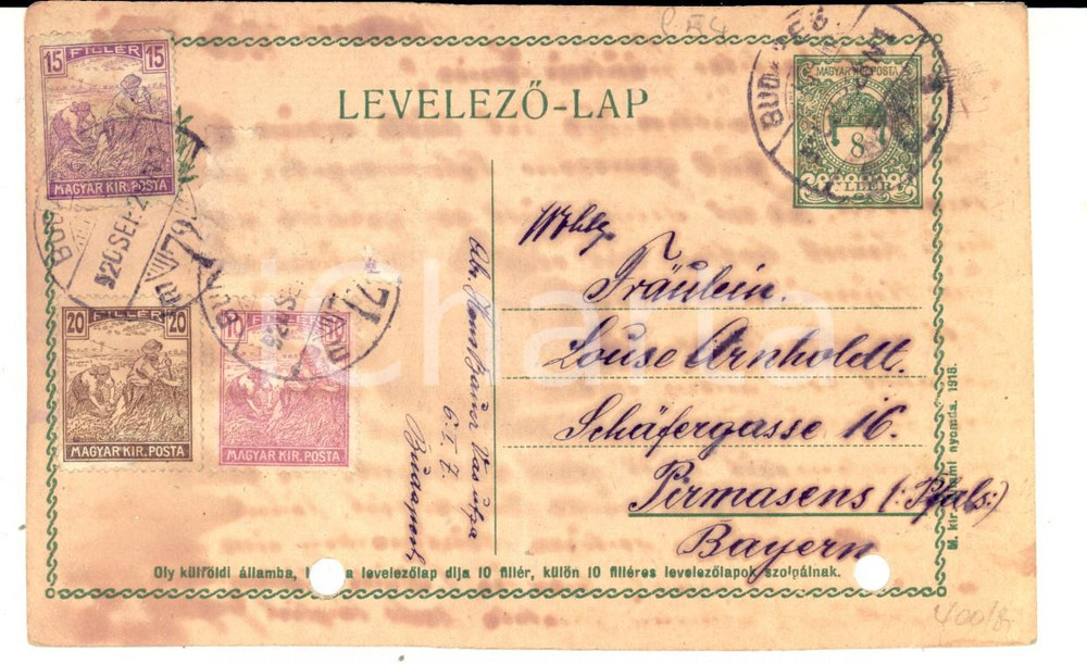 Cartolina originale da collezione 1920 BUDAPEST Hans BANER all amica Louise ARNHOLDT Postcard 101520 filler 1