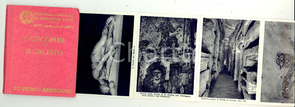 Materiale pubblicitario d’epoca 1960 ca ROMA Catacombe di S. CALISTO Libretto a organino ILLUSTRATO 20 vedute 1