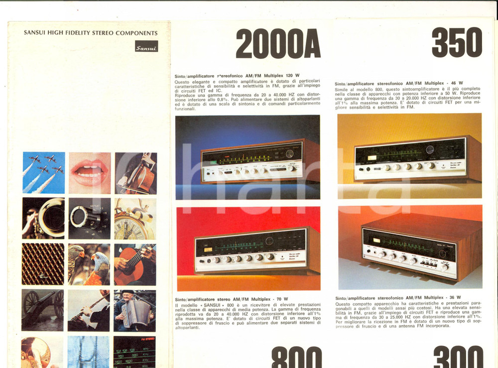 Materiale pubblicitario d’epoca 1970 ca JAPAN SANSUI ELECTRIC Pieghevole ILLUSTRATO Apparecchi audio 1