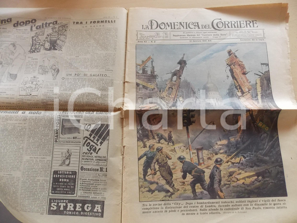 Giornale, rivista storica 1941 DOMENICA DEL CORRIERE Agguati ai sommergibili  Londra bombardata 1