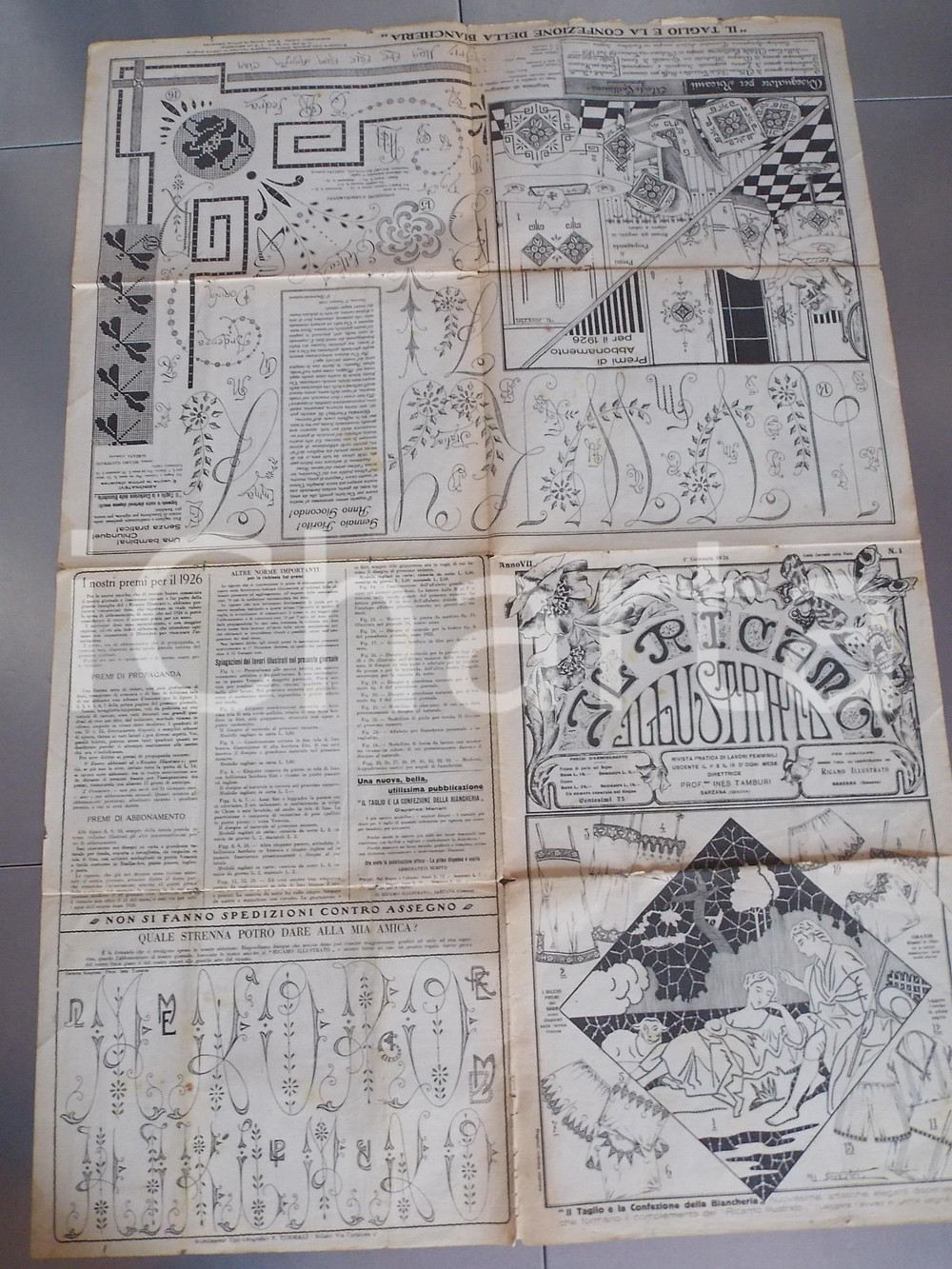 Giornale, rivista storica 1926 IL RICAMO ILLUSTRATO Idee per la biancheria Rivista anno VII nÂ° 1 1