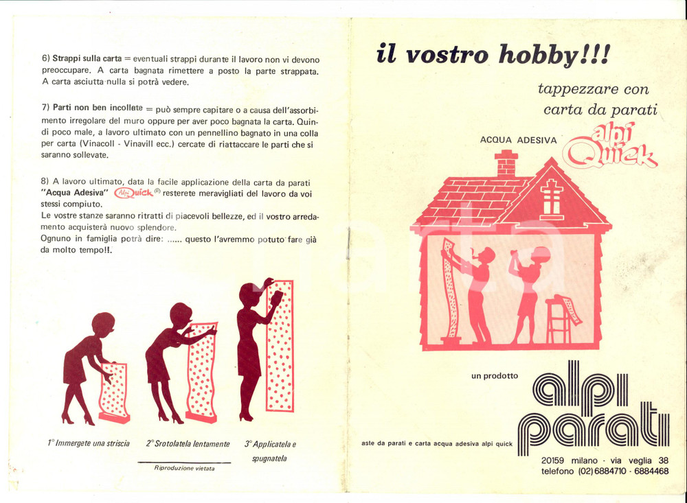 Materiale pubblicitario d’epoca 1970 ca MILANO Ditta ALPI PARATI Carta da parati Opuscolo pubblicitario 1